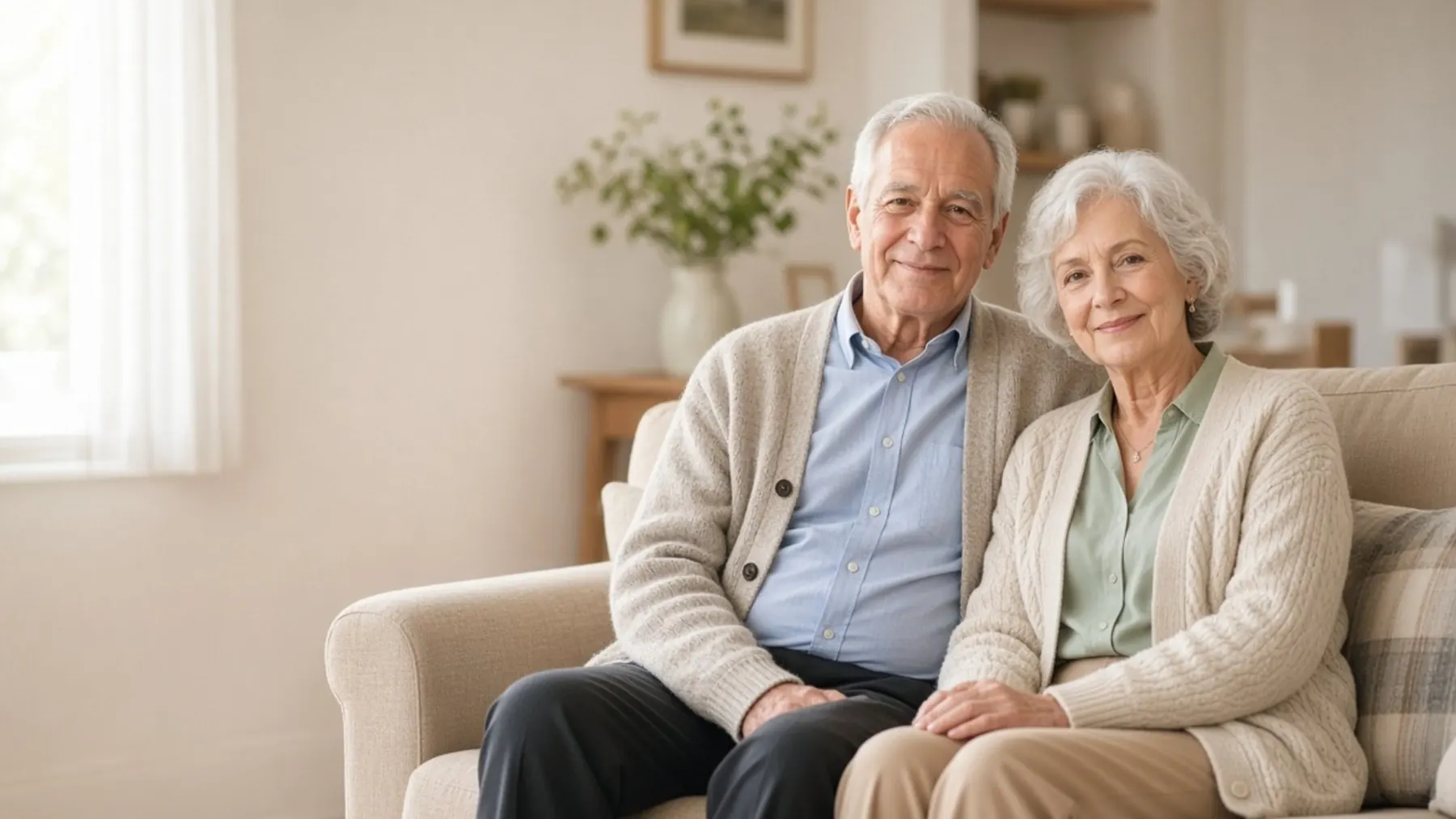 An older couple sitting together at home
