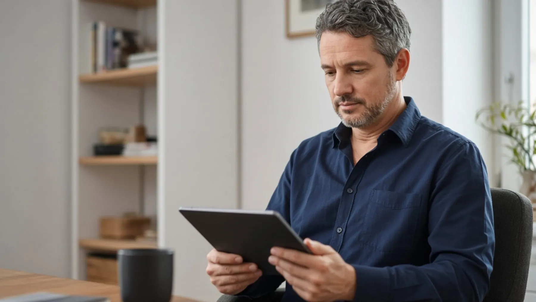 A man reviewing his options on a tablet