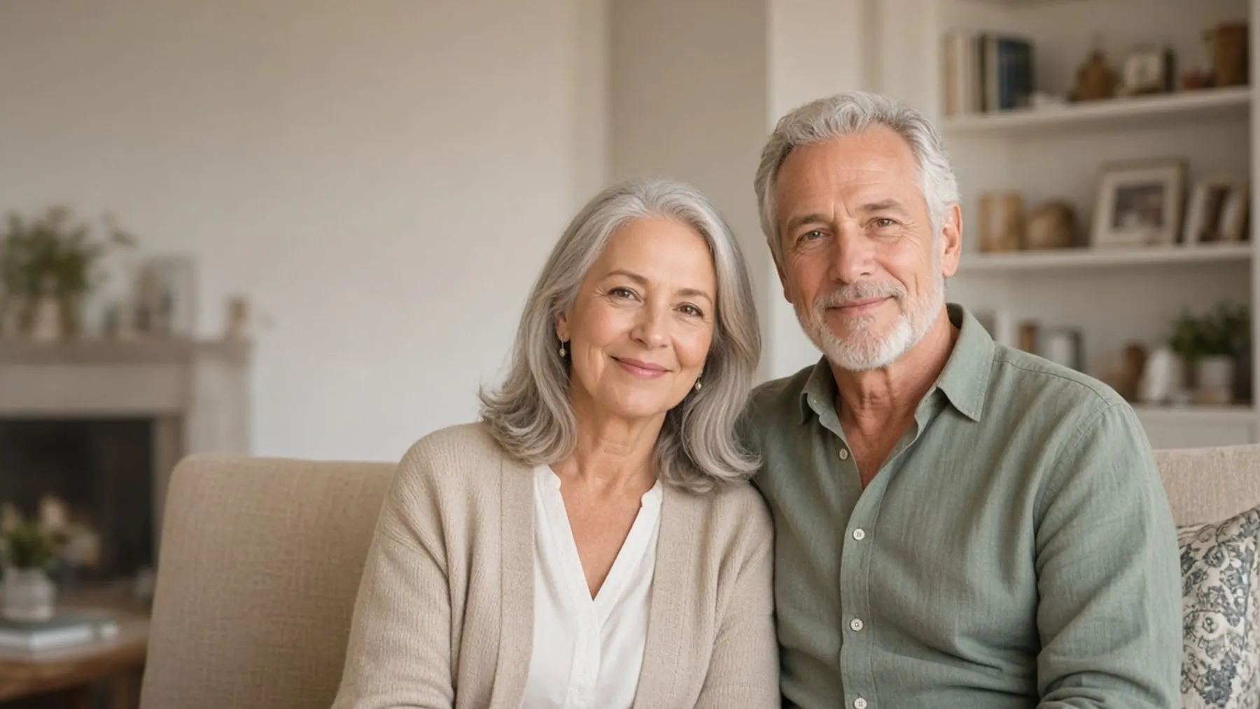 An older couple at home in their living room